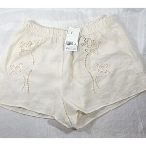 H&M Women's Beachwear Eyelet Embroidery Loose Fit Woven Shorts - Cream - M